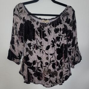Democracy Silk Velvet Burnout Sheer Top Size S Floral Purple Black Goth Y2K
